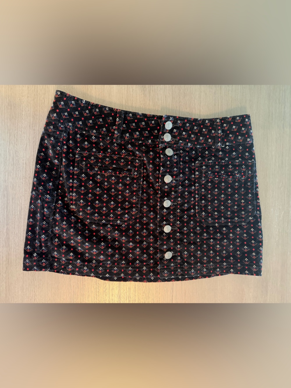 We The Free patterned black and red corduroy mini skirt